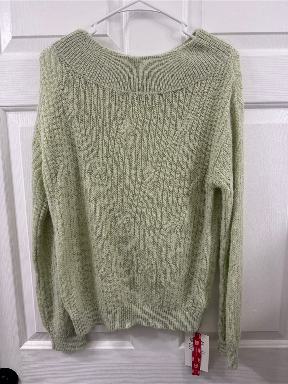 Cider Sage Green Cable Knit Scoop Neck Sweater